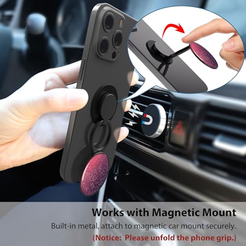 Phone Grip Holder, Phone Ring Holder Finger Kickstand, Adjustable Metal Cell Phone Rings Gripper Stand Work with Magnetic Car Mount for iPhone Samsung &Other Phones - Sky Red - color: Sky Sparkle Red