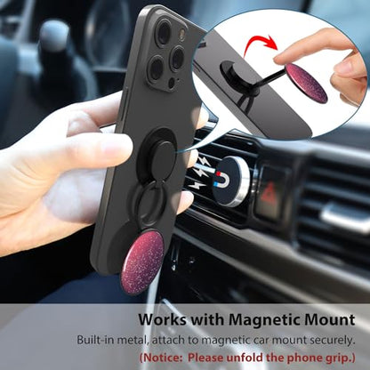 Phone Grip Holder, Phone Ring Holder Finger Kickstand, Adjustable Metal Cell Phone Rings Gripper Stand Work with Magnetic Car Mount for iPhone Samsung &Other Phones - Sky Red - color: Sky Sparkle Red