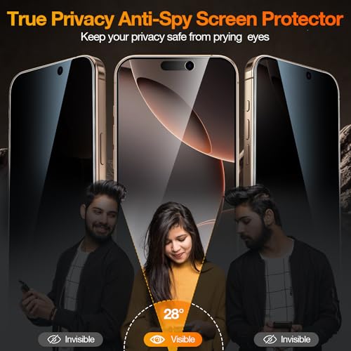 YMHML 3 Pack Compatible for iPhone 16 Pro Max Privacy Screen Protector Tempered Glass, Anti Spy Privacy Screen iPhone 16 Pro Max 6.9 Inch Accessories, Case Friendly Film, Easy Installation Tool - size: iPhone 16 Pro Max-6.9 Inch