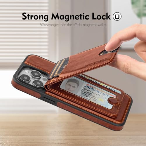 SkyEagle Compatible with MagSafe iPhone 14 Pro Max Wallet Case,Brown | Detachable Magnetic Credit Card Holder,RFID Blocking,PU Leather,Kickstand,Flip Phone Case,Shockproof Cover for Men & Women - color: Brown, size: iPhone 14 Pro Max - 6.7"