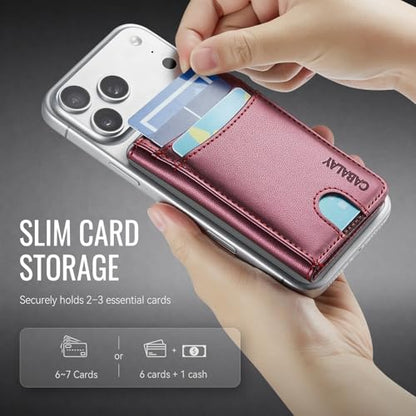 for MagSafe Wallet, Magnetic Phone Wallet RFID Blocking, 6 Cards Holder with Cash Slot,Compatible with Magsafe Phones and Cases for iPhone 17/16/15/14/13/12Pro/Max/Plus - color: wine red