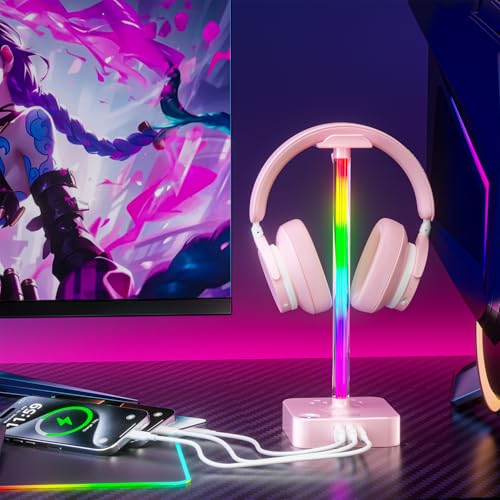 cozoo Headphone Stand with Charger, USB C, Gifts for Gamers Men, Pink Pro - color: Pink Pro