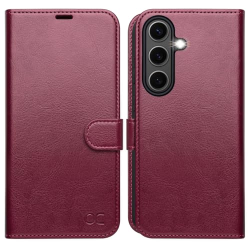 OCASE Compatible with Galaxy S25 FE Wallet Case, PU Leather Flip Folio Case with Card Holders RFID Blocking Kickstand [Shockproof TPU Inner Shell] Protective Phone Cover 2025, Burgundy - color: Burgundy, size: Samsung Galaxy S25 FE