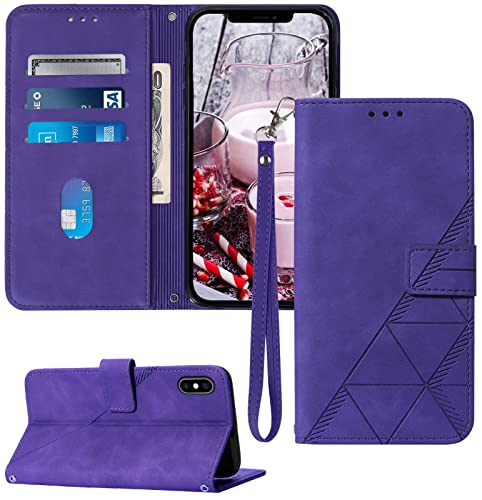 for iPhone X/Xs Flip Wallet Case with Card Slots, Purple | PU Leather, TPU Interior, 3 Card Slots, Cash Pocket, Magnetic Clasp, Detachable Wrist Strap, Stand, Precise Cutouts - color: Purple