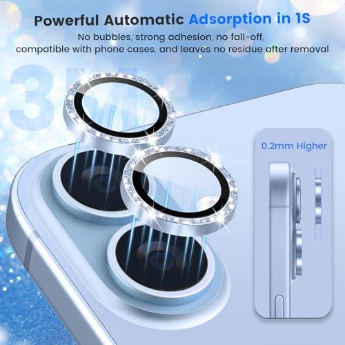 imluckies Glitter Camera Lens Protector for iPhone 17 6.3", [AR+AF] HD Clear Tempered Glass Lens Cover, 9H Scratch Resistant Individual Metal Shiny Ring, Case Friendly & Easy Install, Bling Blue - color: Bling Blue