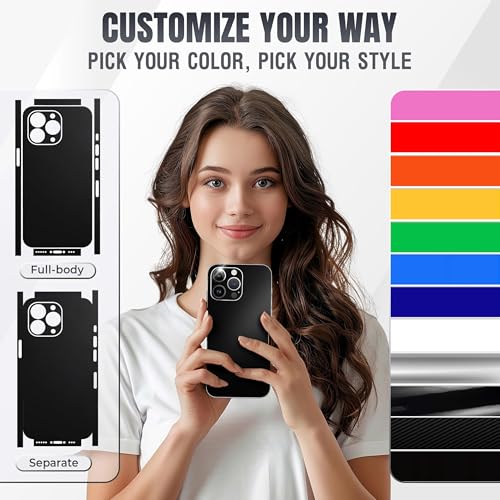 2Pcs Skin Wrap Compatible for iPhone 15 Pro – Slim Decal Vinyl Protective Film for Sides & Back – Sleek Fit, Premium Look – Compatible with All iPhone 15 Pro Cases - Black - color: Black