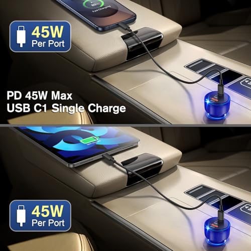USB C Car Charger, 3-Port 93W Dual USB-C+USB-A Fast Charging Adapter - color: 3 Pack Black