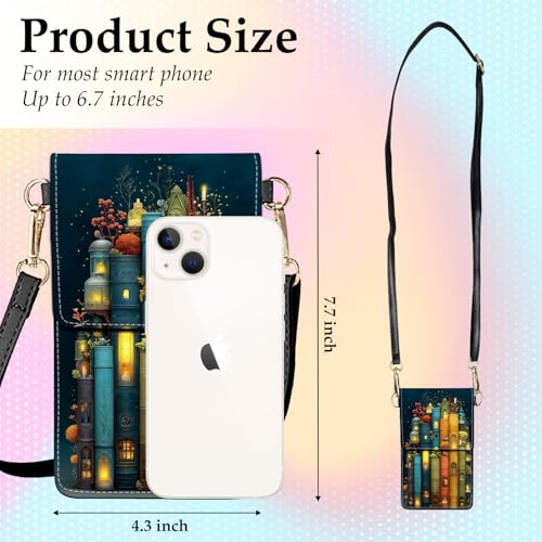 Small Crossbody Bags for Women Touchscreen Cell Phone Bag Cross Body Purses with adjustable Strap,Gifts For Teenage Girls - color: Book Houses