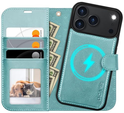 OCASE for iPhone 17 Pro Detachable Wallet Case with Card Holder, 2 in 1 PU Leather Flip Folio with RFID Blocking Stand Wrist Strap Shockproof Phone Cover 6.3 Inch 2025, Ice Blue - color: Ice Blue, size: iPhone 17 Pro