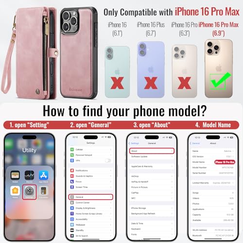 Defencase for iPhone 16 Pro Max Case Wallet Compatible with Magsafe, Pink | Drop-Proof Magnetic Detachable Phone Cases Cover, with RFID Bolcking Card Holder, Zipper Strap, PU Leather, Removable Wallet - color: (Detachable with Magsafe)-Pink