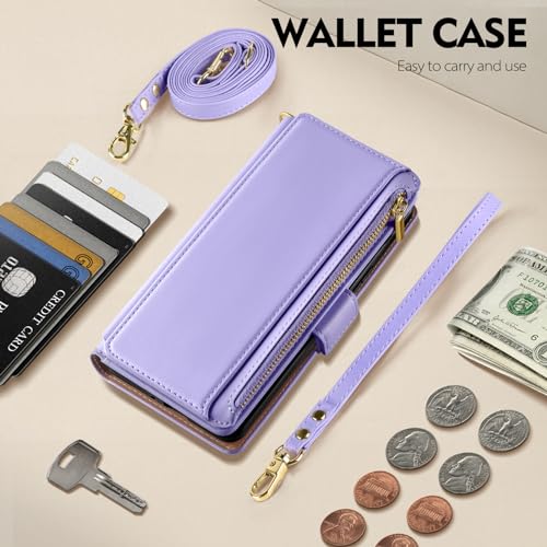 Antsturdy Crossbody Phone Wallet Case for iPhone 14 Plus,Light Purple | RFID Blocking,PU Leather Flip Cover,Kickstand,with Credit Card Holder,Wrist Strap Lanyard & Handbag Purse,for Women & Men - color: (Crossbody) - Light Purple