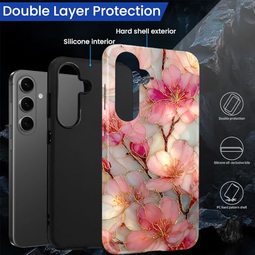 Compatible with Samsung Galaxy S26 Case,Glossy Case All-Round Protection Shockproof Anti-Scratches TPU Cover,Cases for Man Woman-Blossoms Pink Flower Stained Glass - color: Blossoms Pink Flower Stained Glass, size: Galaxy S26
