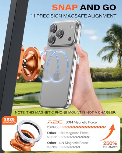 A2C Orange Alloy Magnetic Golf Cart Phone Holder Mount, Golf Accessories - color: Orange