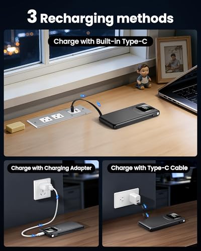 Portable Charger Power Bank with Built-in Cables Fast Charging