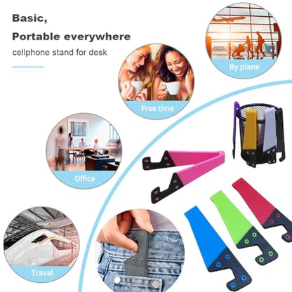 Kemoxan 8 Pack Portable Cell Phone Stand for Desk, Colourful Pocket Smartphone Kickstand, V Small Phone Travel Mount 【0.4" Slot Width】 Compatible with Universal iPhone IPads Android Kindle - color: 8 pack