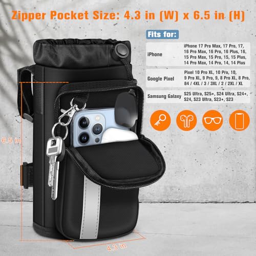 FINPAC Cup Holder for Bike, Universal Water Bottle Holder w/Phone Pockets - color: Black