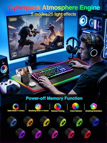 Wireless Charging Mouse Pad with Magnetic Phone Stand, 31.5"x15.8" Large - color: RGB-Mag Stand