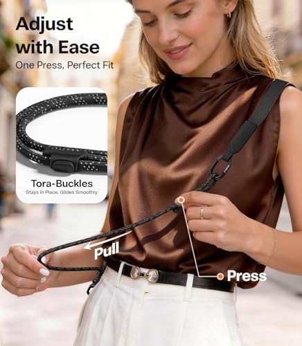 TORRAS Phone Lanyard Crossbody, Lightweight Strap with 2 Tabs, Black - color: Black