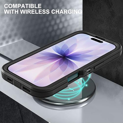 YKHJKLEC for iPhone 17 Case, Military Grade 3 in 1 Heavy Duty Shockproof/Drop Proof/Dust Proof Case with 2Pcs Tempered Glass Screen Protector (Black/Black) - color: Black/Black