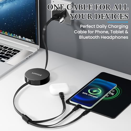 6 in 1 Multi Charger Cable Retractable USB C Cable 1.1m Fast Charging – Up to 66W PD Works with 100W PD Adapter Universal Multi Device Charger for Car and Travel