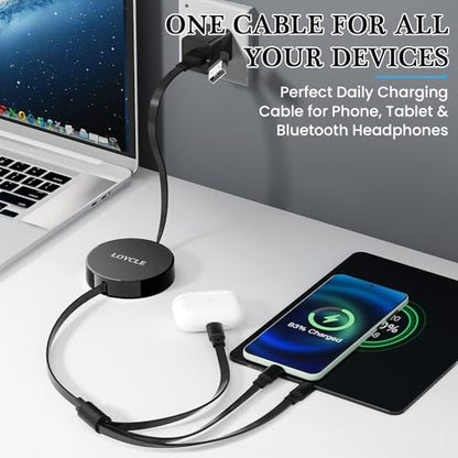 6 in 1 Multi Charger Cable Retractable USB C Cable 1.1m Fast Charging – Up to 66W PD Works with 100W PD Adapter Universal Multi Device Charger for Car and Travel