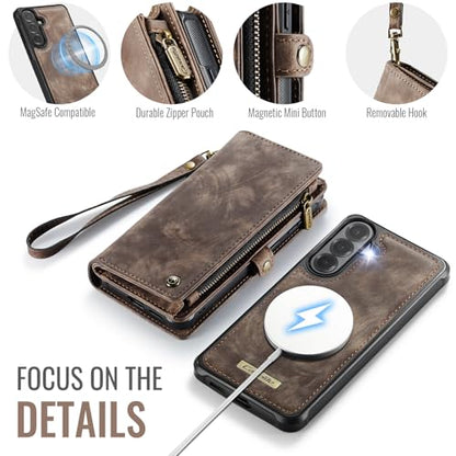 Compatible with Samsung Galaxy S26+ Plus Wallet Case with Magsafe with Zipper & Card Holder Strap Wristlet Detachable Magnetic Protective Back Case for Galaxy S26+ Plus 5G 6.9 Inch (Brown) - color: (Detachable and Magsafe)-Brown, size: S26+ Plus 6.9 Inch
