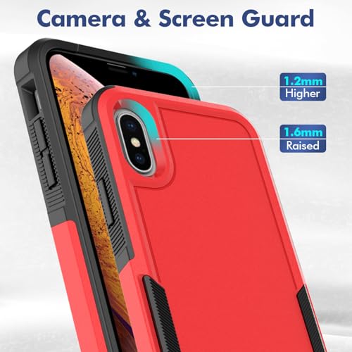 for iPhone X/iPhone Xs Case: Dual Layer Protective Heavy Duty Cell Phone Case Shockproof Rugged Bumper Tough with Screen Protector - Military Grade Drop Tested for Appple iPhone X/iPhone Xs, Red - color: Red (PC) + Black (TPU)