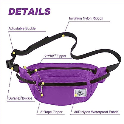 4Monster Hiking Waist Packs Portable,Water Resistant Fanny Bag with Adjustable Strap,Lightweight Crossbody Chest Bag Slim Bag - color: Purple