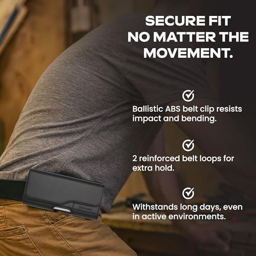 Stronden Magnetic Closure Holster for iPhone SE (2022, 2020) - Leather Belt Case with Belt Clip & Built in Card Holder Pouch (Fits Battery Case)