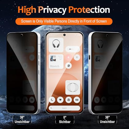 2 Pack Privacy Screen Protector for Nothing Phone (4a) Pro, Tempered Glass Film full Coverage Anti Scratch, Anti-Spy, 9H Hardness, Bubble Free for Nothing Phone 4a Pro Privacy Screen Protector - size: Nothing Phone (4a) Pro