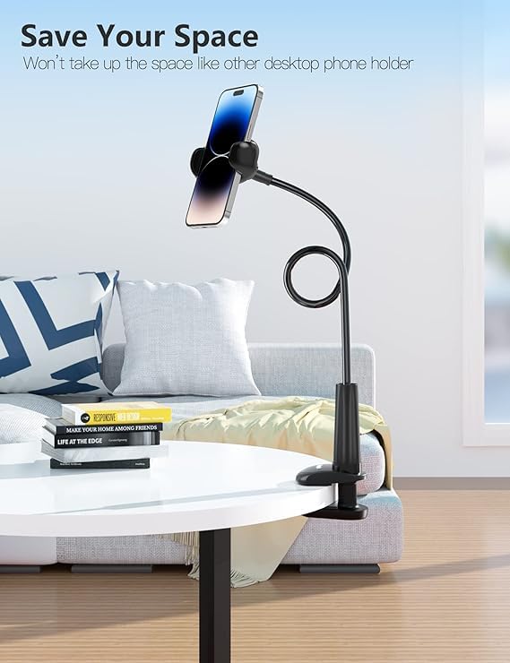 Universal Gooseneck Phone Holder,Hands-Free Flexible Clip-On Lazy Mount - color: Black