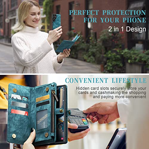Samsung Galaxy S23 Ultra Wallet Case,Zipper Folio Leather Case Wallet with Card Holder Strap Wristlet Detachable Magnetic Protective Back Case for Samsung Galaxy S23 Ultra 5G 6.8 Inch(Blue) - color: Blue, size: S23 Ultra 5G 6.8 Inch