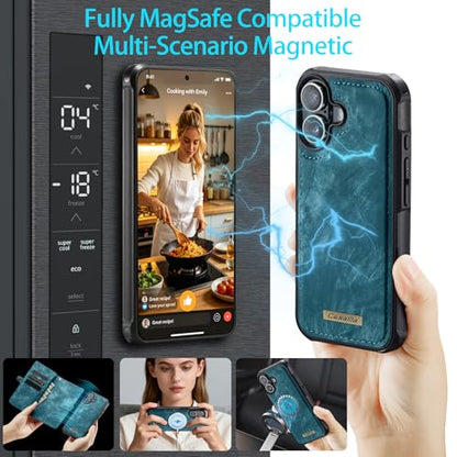 Compatible with iPhone 17 Wallet Case with Magsafe,Blue | Magnetic Detachable Case,Card Holder,Zipper Pocket,Strap Wristlet, Soft Leather Drop-Proof Phone Case for iPhone 17 6.3" - color: (Detachable and Magsafe)-Blue, size: iPhone 17 6.3 Inch