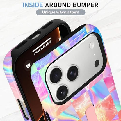 KANGHAR Compatible with iPhone 17 Pro Max Case Checkered -Iridescent | Silicone Cute Pattern, Finger Hold Wristband Kickstand Camera Protection Soft Slim Phone Case for Girls Women - color: (Checkered)Iridescent Gradient, size: iPhone 17 Pro Max