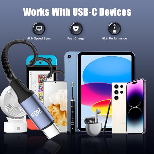 ROADRESS 240W USB C to USB C Cable Coiled, Braided Type C Charger for Car