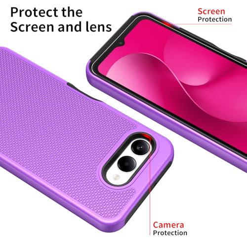 for T-Mobile REVVL 8 Phone Case with Tempered Glass Screen Protector,Dual Layer Heavy Duty Shockproof Protection Cover (Purple) - color: Purple
