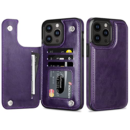 HianDier Wallet Case Compatible with iPhone 12 Pro MAX Case 5G 6.7-inch Slim Protective with Credit Card Slot Holder Flip Folio Soft PU Leather Magnetic Closure Cover, Crystal Purple - color: Crystal Purple