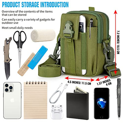 Tactical Molle Phone Pouch Nylon Multi-Purpose EDC Pouch Utility Waist Bag Tool Holster with Shoulder Strap for 4.7"-6.7" Smartphone - color: Green