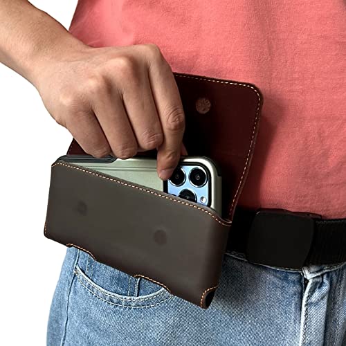 Gcepls Leather Phone Holster for iPhone SE, iPhone 8, 7, 6s,Premium Cowhide Leather Phone Belt Holder Pouch with Belt Clip, Magnetic Closure Cell Phone Holster Case (Fits Otterbox Commuter Case on) - color: Dark Brown, size: Small (5.6x2.95x0.6”)