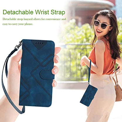 for Samsung S21 Case Wallet Card Holder Strap (Blue) | PU Leather Pattern, Card Slots, Cash Pocket, Kickstand, Magnetic Closure, Flip Cover, TPU Inner, Shockproof Protective - color: Blue