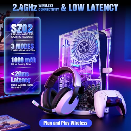 BENGOO 60H Wireless Gaming Headset with RGB Lights for PS5 PS4 PC - color: White