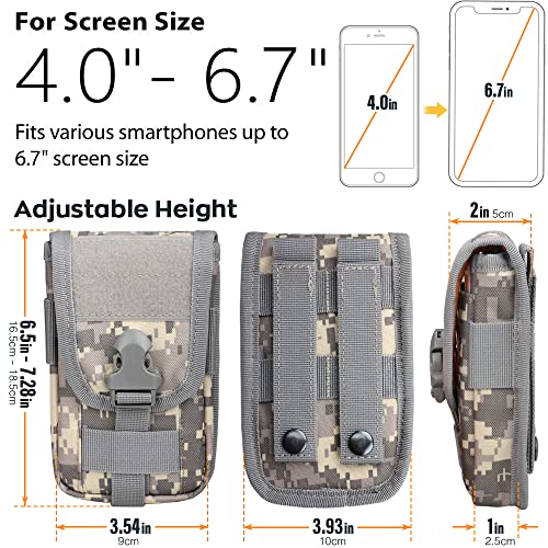 WYNEX Tactical Phone Pouch Molle, Phone Blet Holder Fit 4.0-6.7" Screen | Cellphone Holster with 2 compartmen & Card Organizer, Include Tactical Gear Clip, 1000D Nylon - color: GreyMC