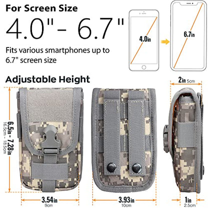 WYNEX Tactical Phone Pouch Molle, Phone Blet Holder Fit 4.0-6.7" Screen | Cellphone Holster with 2 compartmen & Card Organizer, Include Tactical Gear Clip, 1000D Nylon - color: GreyMC