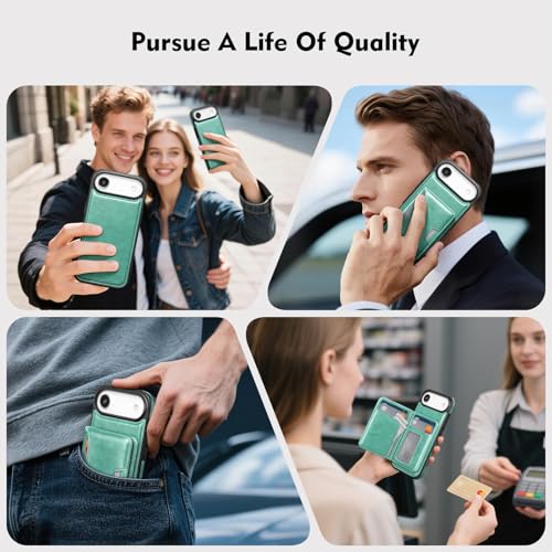 Antsturdy Compatible with MagSafe iPhone 17 Air Wallet Case,Blue Green | 2 in 1 Detachable Magnetic,Credit Card Holder Slots,RFID Blocking,PU Leather,Kickstand,Flip Folio Phone Cover for Men & Women - color: Blue Green, size: iPhone 17 Air - 6.5"