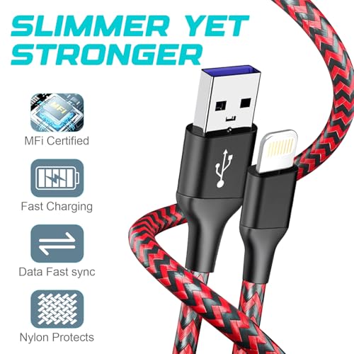 3Pack MFi Certified iPhone Charger Cable 6ft RedBlack