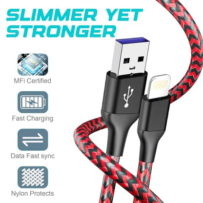 3Pack MFi Certified iPhone Charger Cable 6ft RedBlack