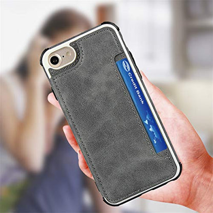 iCoverCase Compatible with iPhone SE(2022)/SE(2020)/7/8/6/6s Wallet Case with Card Slots Holder and Wrist Strap Premium PU Leather Kickstand Magnetic Clasp Shockproof Flip Cover Case (Gray) - color: Gray