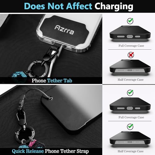 Azrra Phone Lanyard Crossbody, Phone Strap Crossbody with 2 Tether Tabs - color: Black - Love