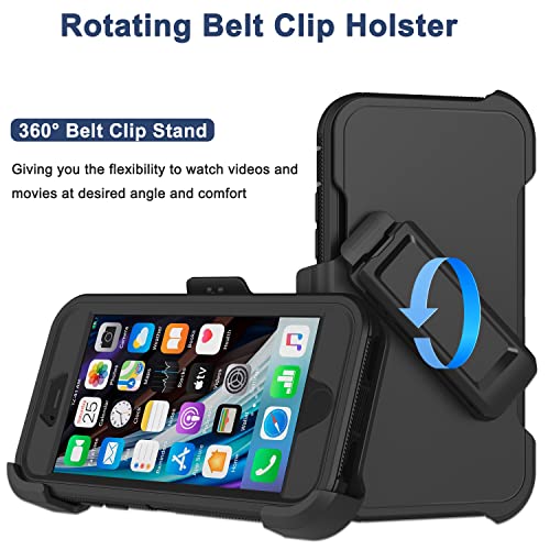 for iPhone SE 2020 Case, iPhone 8 Case, iPhone 7 Case with Belt Clip Holster, 2X Screen Protector, Heavy Duty Military Grade Rugged Shockproof Protective Cover for iPhone 7/8/SE 2nd - color: Black