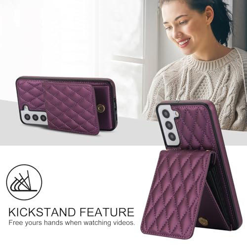 Phone Case for Samsung Galaxy S22 5G Wallet Cover with Tempered Glass Screen Protector Credit Slot Card Holder Crossbody Strap Stand RFID Blocking S 22 22S 4G G5 6.1 inch Women Men Girls Dark Purple - color: Dark Purple
